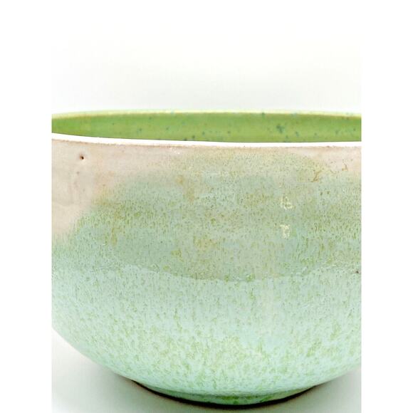 Studio Art Pottery Bowl Hand Thrown Shades Of Green White Glazed Artist Signed - Picture 6 of 13